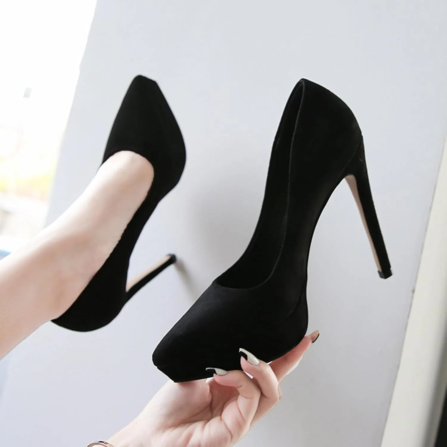 12CM/4.72IN Women's Sexy Closed Toe Platform High Heels Stiletto Dress Suede High Heeled Wedding Party Office Pumps Shoes