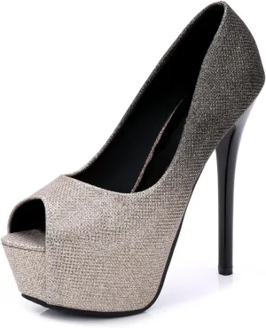 14CM/5.51IN Women's Sexy Platform High Heels Shoes Stiletto Exposed Toe Dress High Heeled Wedding Party Office Pumps Shoes