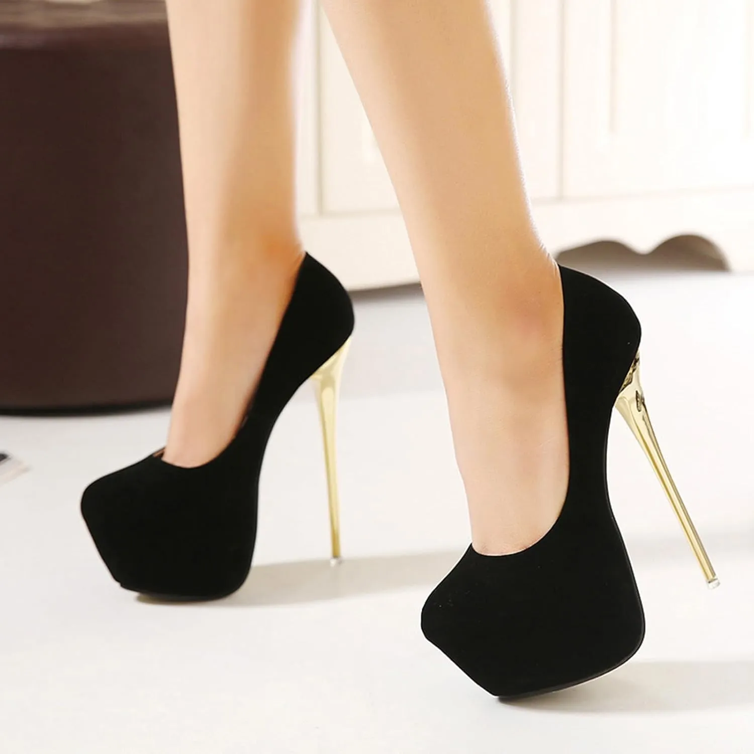 16CM/6.30IN Women's Fashion Personality High Heels Ladies Pumps Faux Suede Party Evening Dress Shoes Pole Dancer Stripper