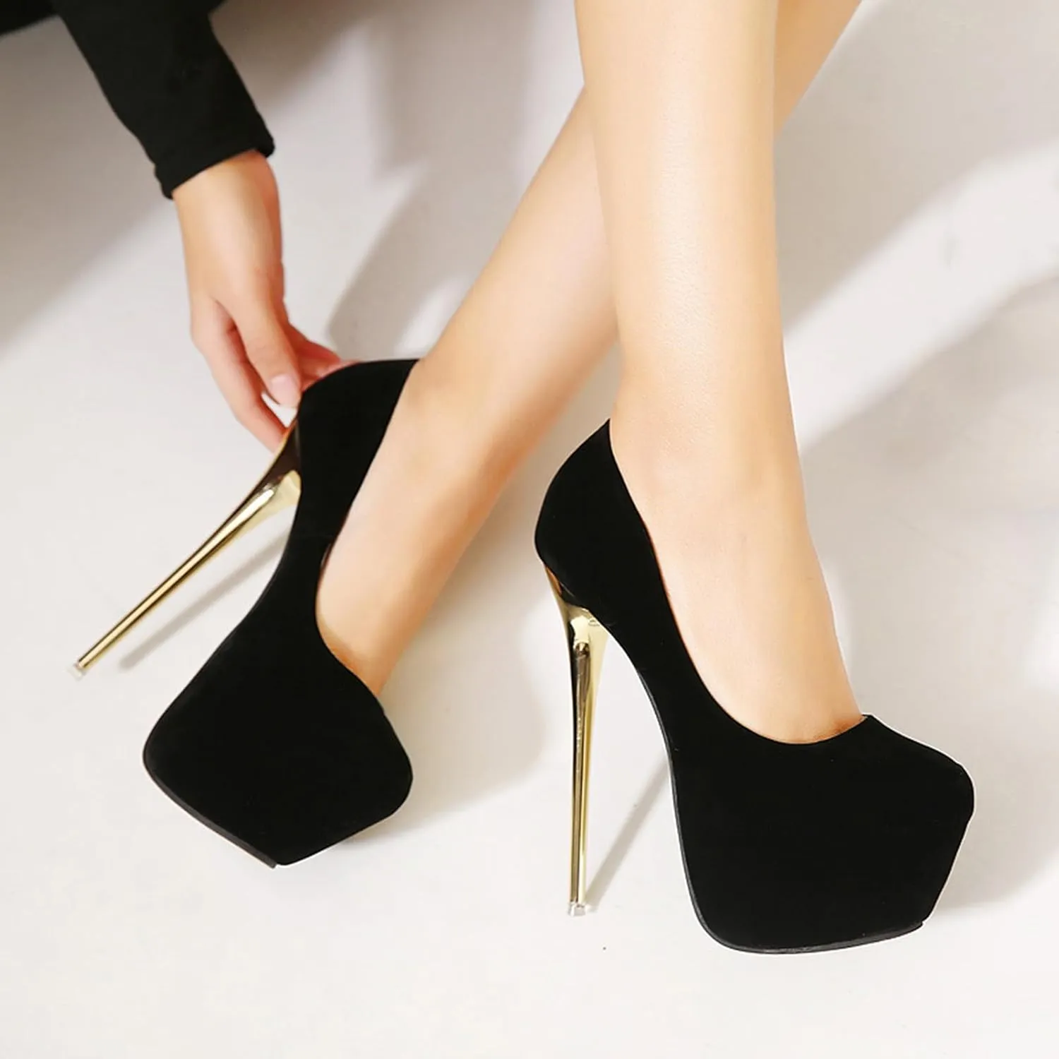 16CM/6.30IN Women's Fashion Personality High Heels Ladies Pumps Faux Suede Party Evening Dress Shoes Pole Dancer Stripper