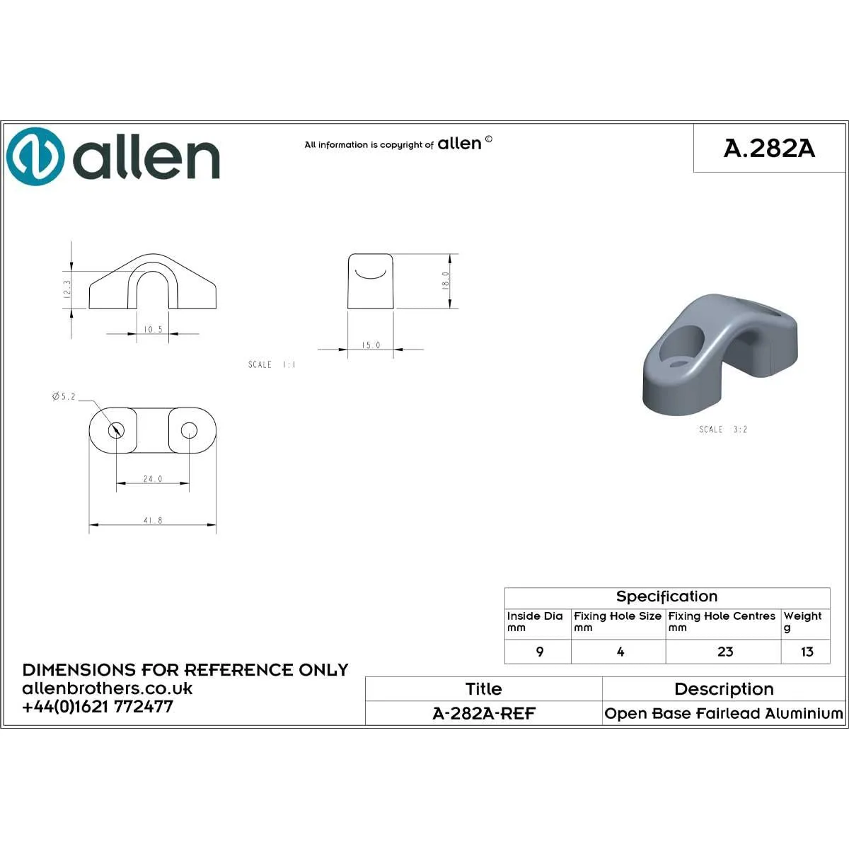 Allen Aluminium Open Base Fairlead