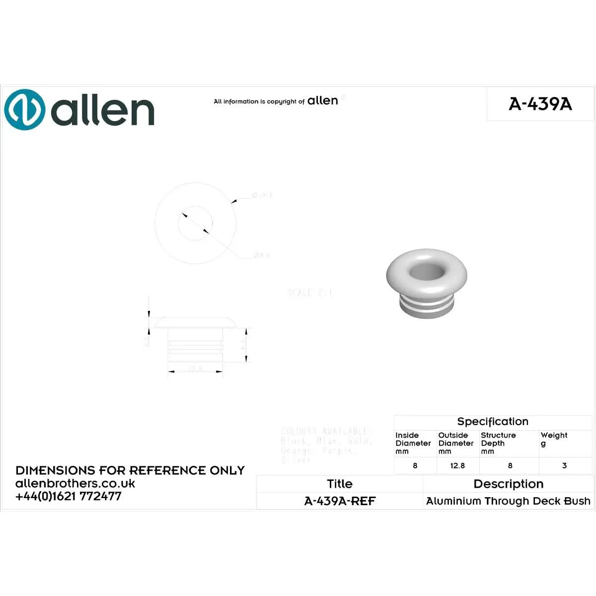 Allen Brothers 19mm Alloy Deck Bush - Blue