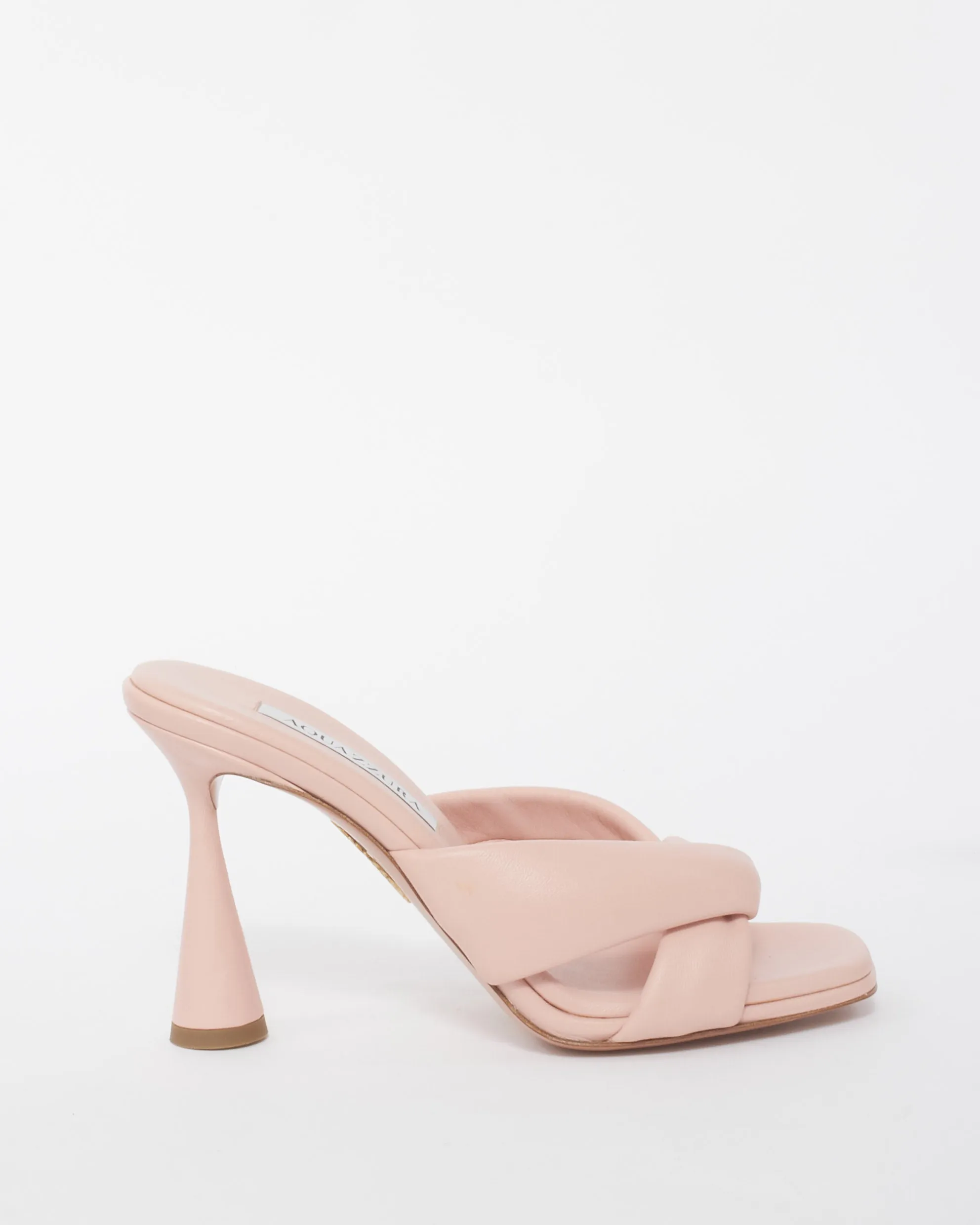 Aquazzura Pink Leather Amore 95 Mule Heels - 37.5