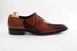 Bespoke Brown and Burgundy Leather Lace Up Stylish Shoe for Men