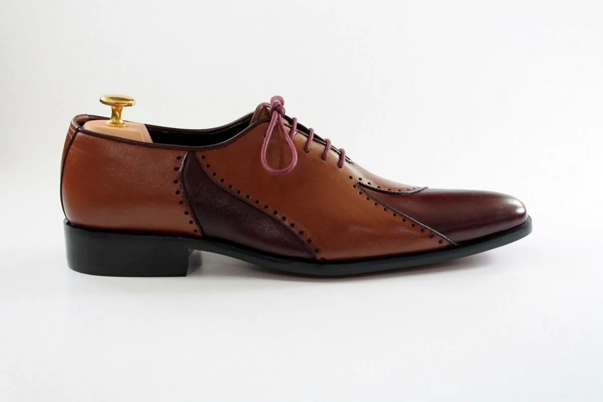 Bespoke Brown and Burgundy Leather Lace Up Stylish Shoe for Men