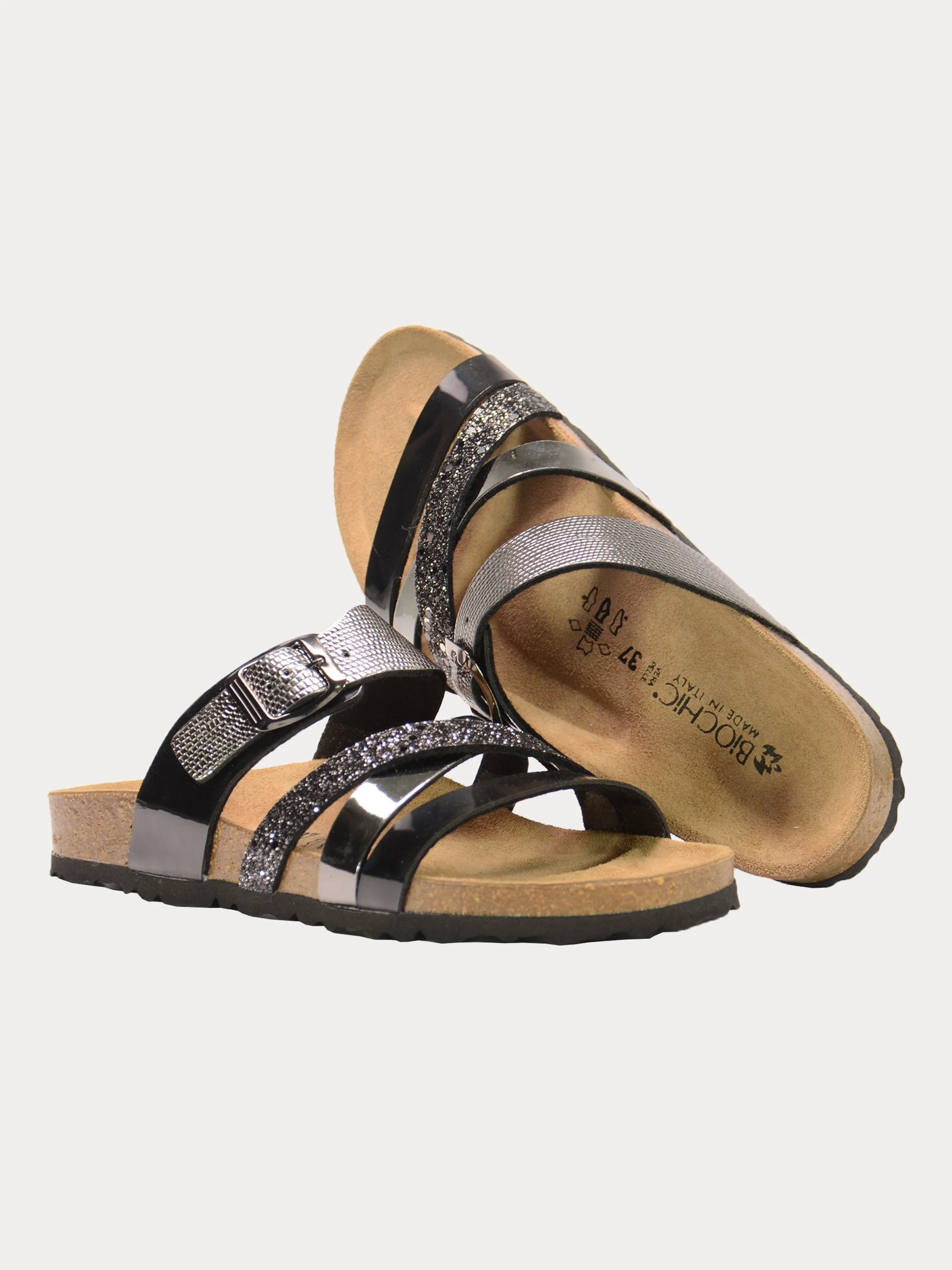 Biochic Women's Multi Strap Patent Flat Sandals