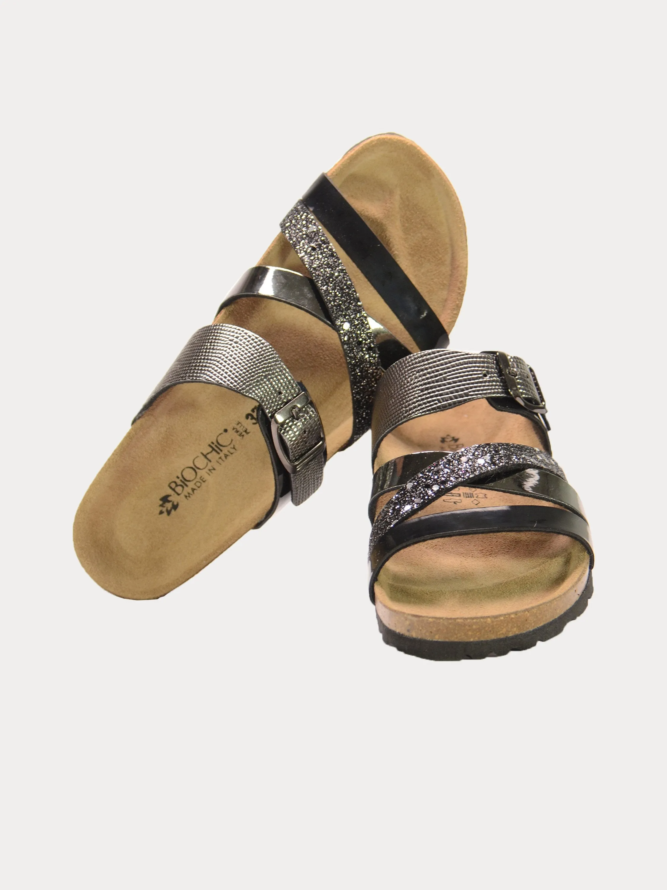 Biochic Women's Multi Strap Patent Flat Sandals