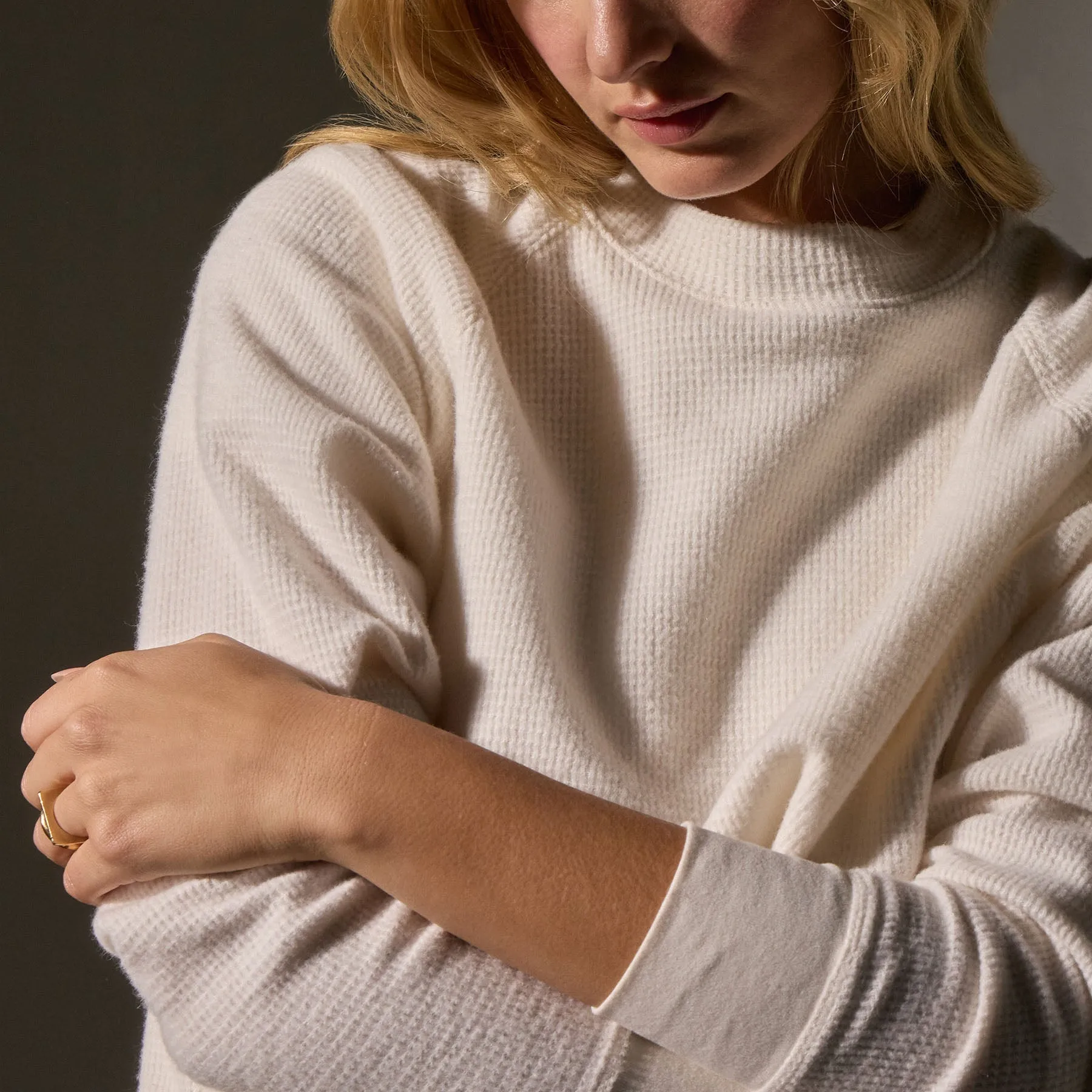 Brushed Thermal Knit Mock Neck - Oyster