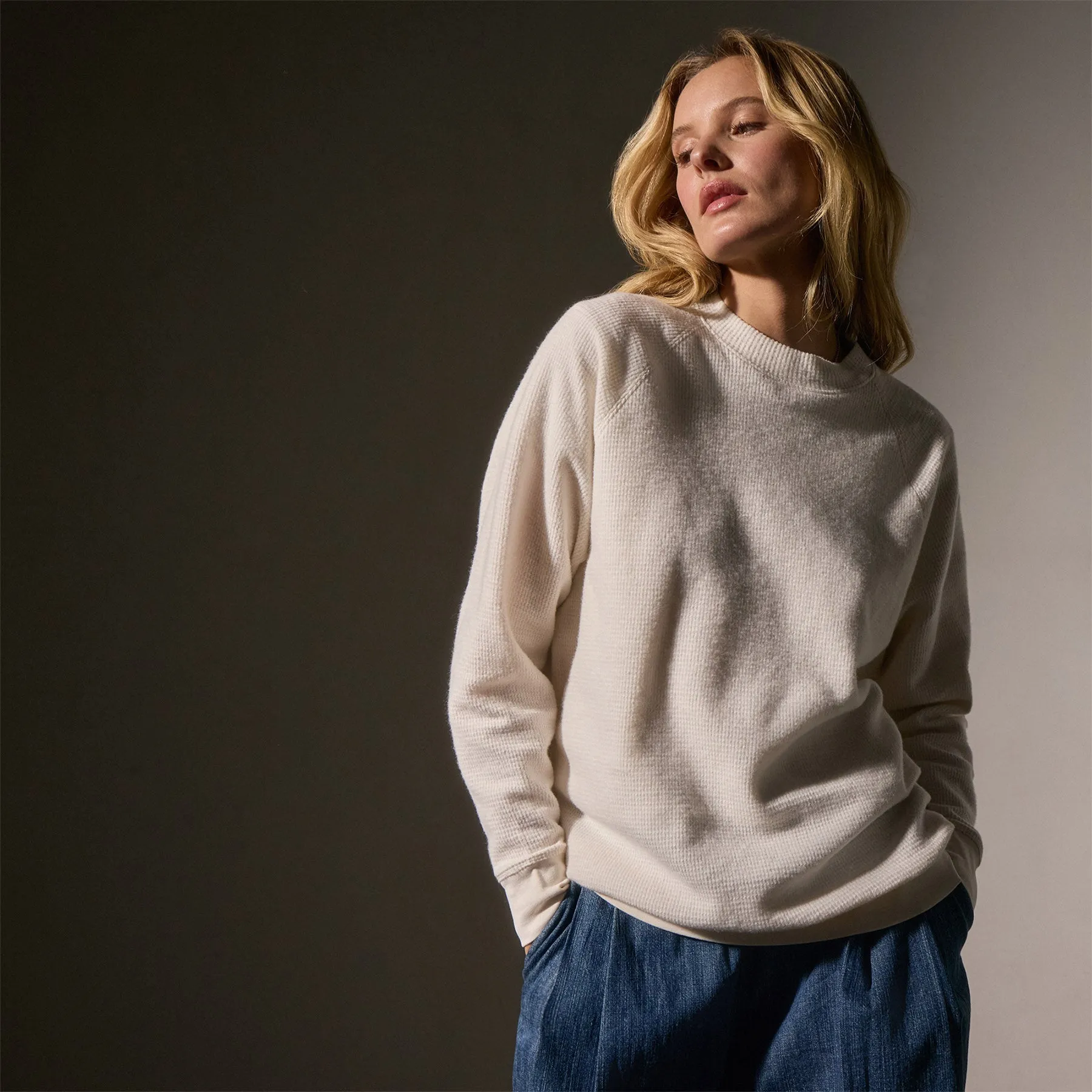 Brushed Thermal Knit Mock Neck - Oyster