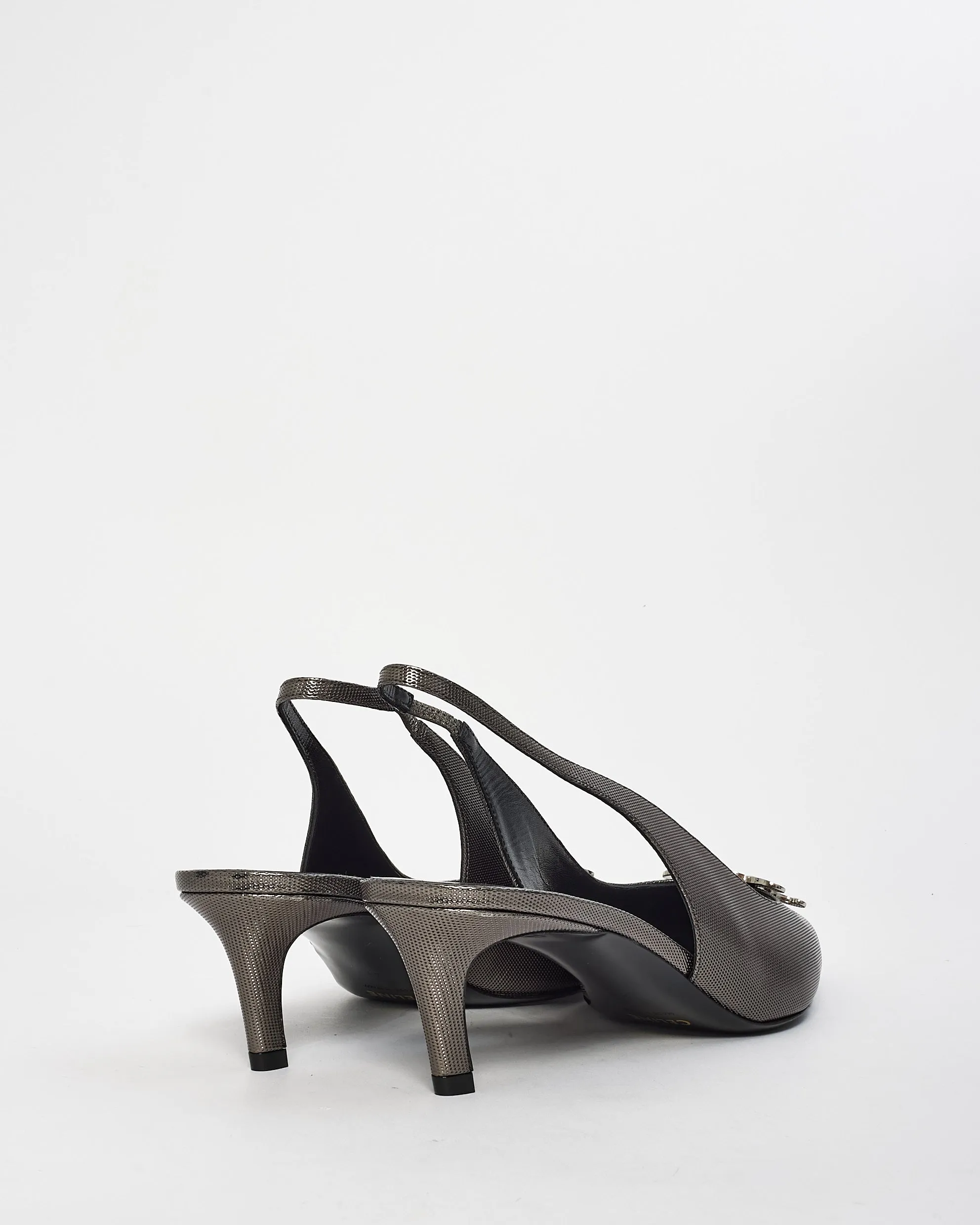 Celine Silver Alma Slingback Triomphe Pumps - 41