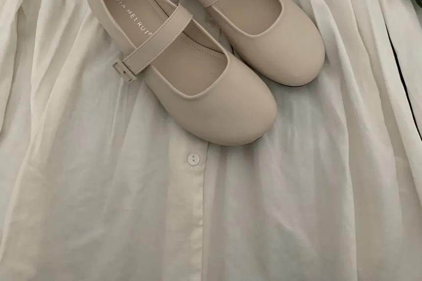 Chunky Heel Plain Faux Leather Mary Jane Shoes