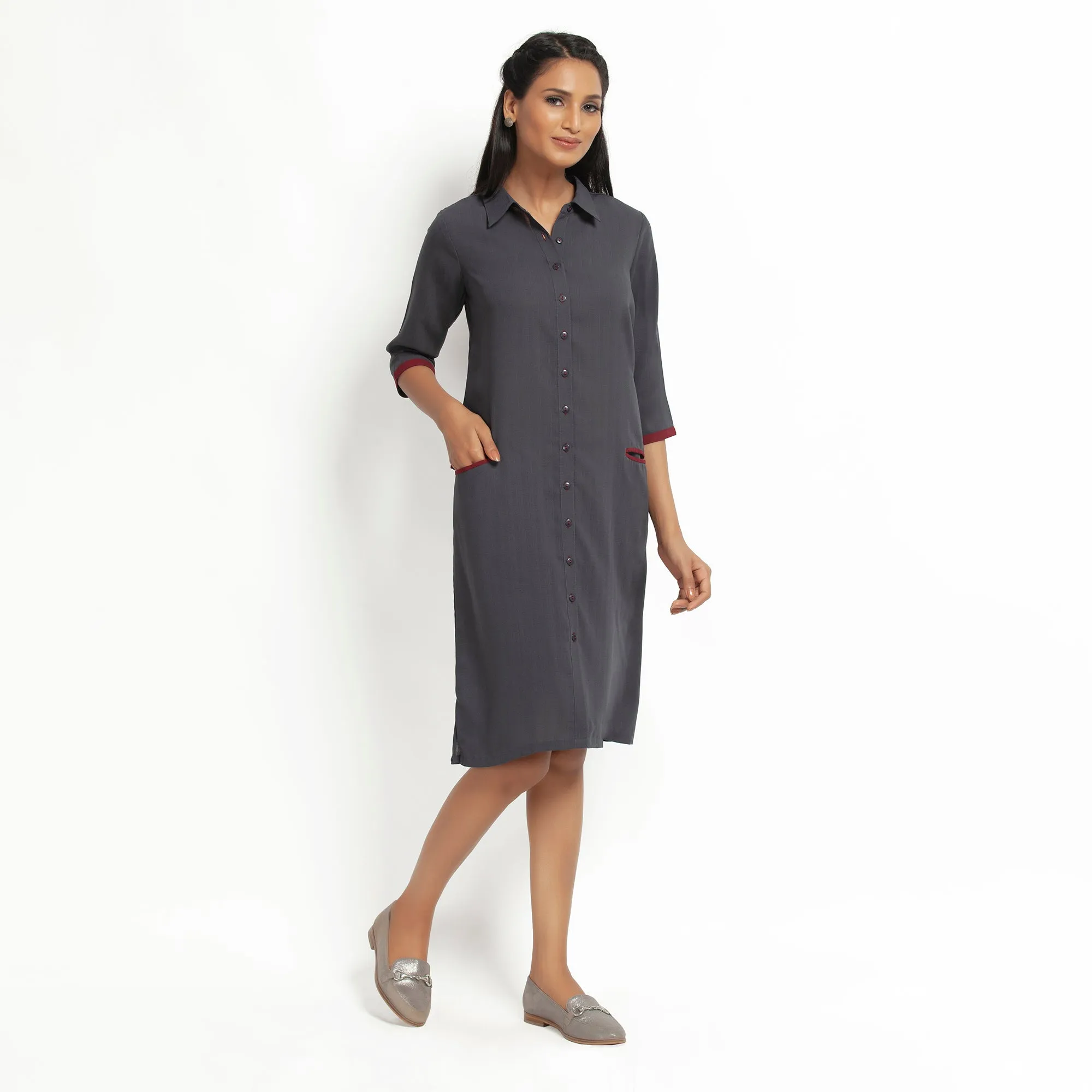 Dark Grey Straight Tunic Jacket With Contrast Pocket