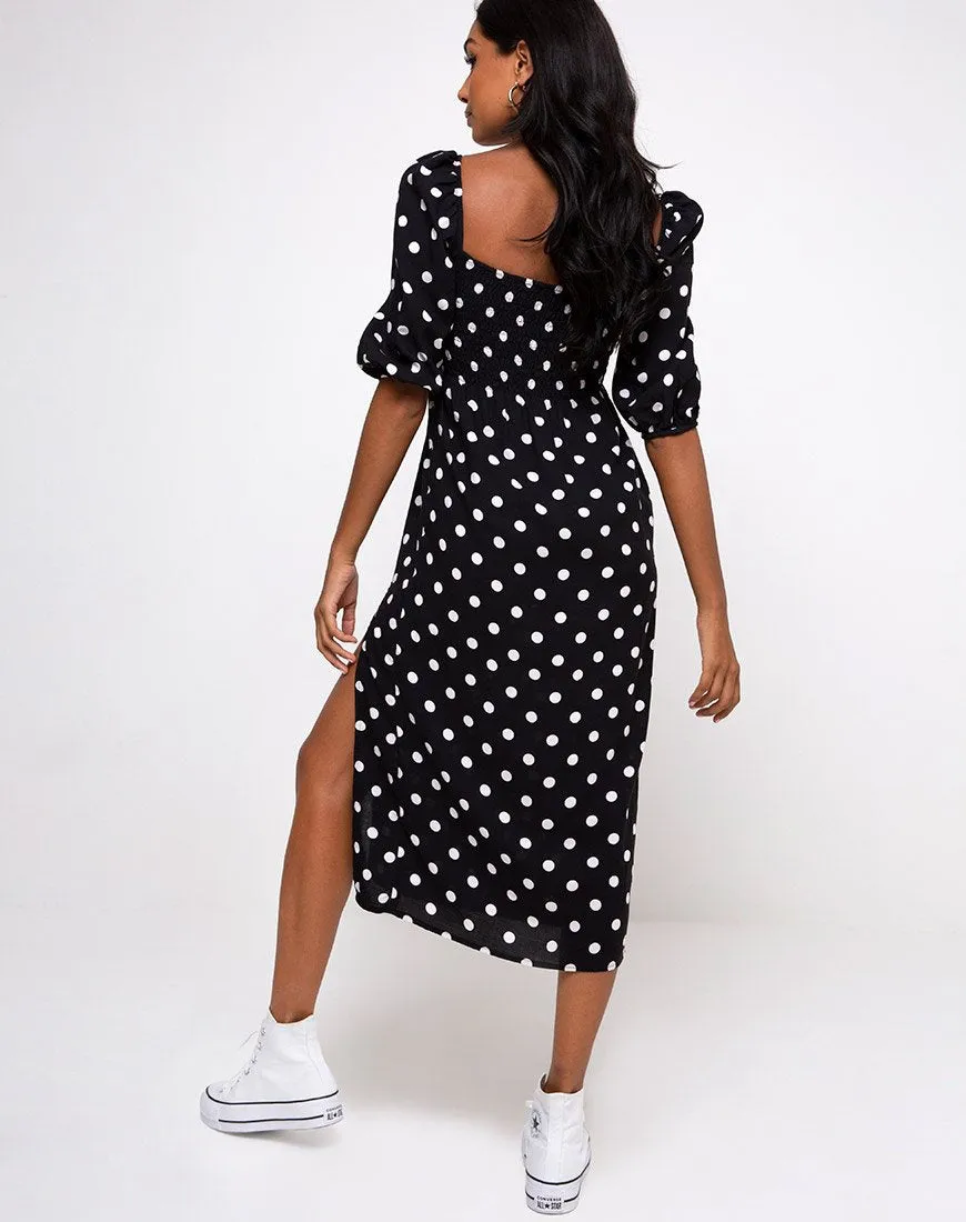 Deloya Midi Dress in 80's Polka Black