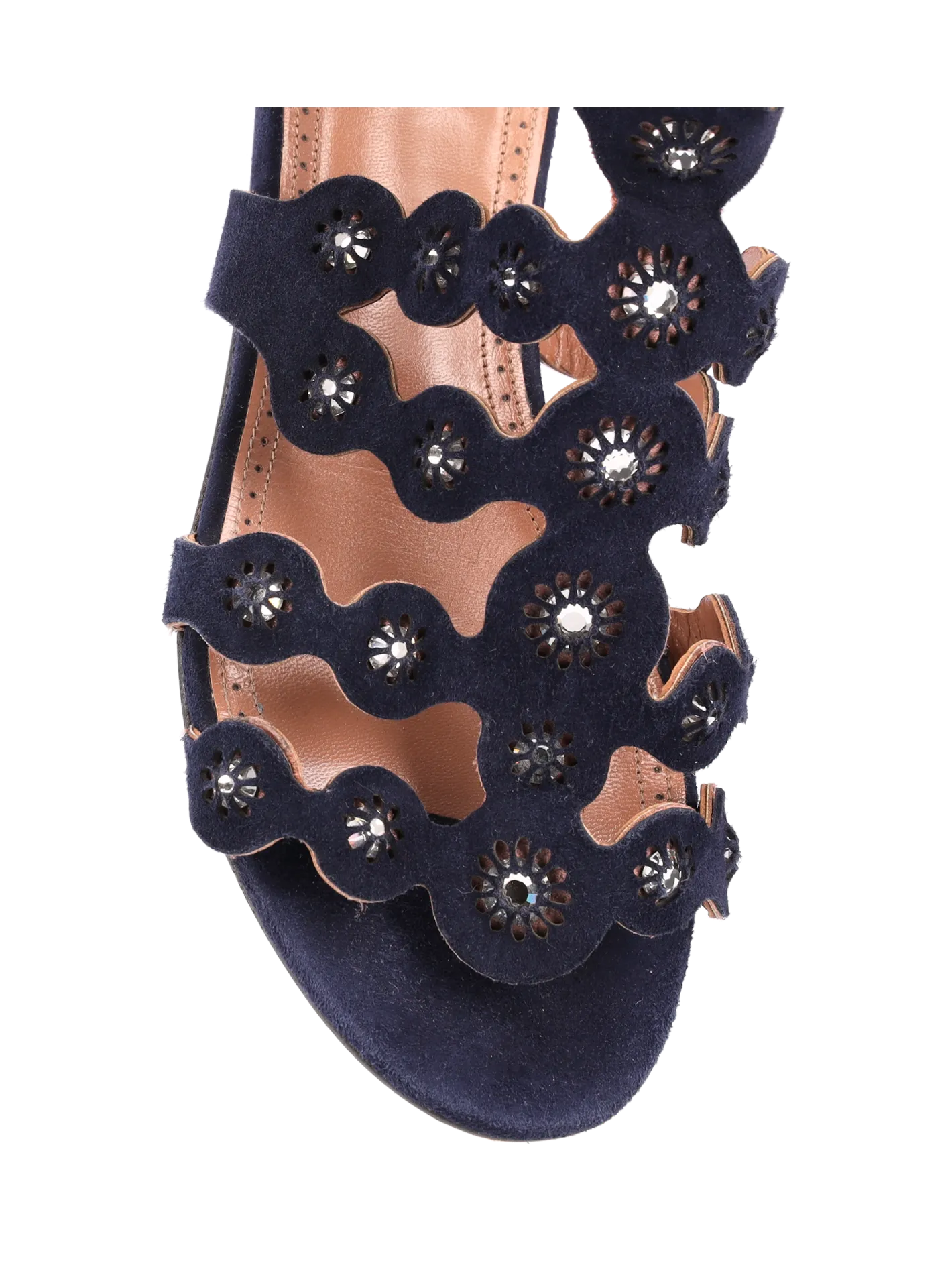 embellished laser-cut suede sandals