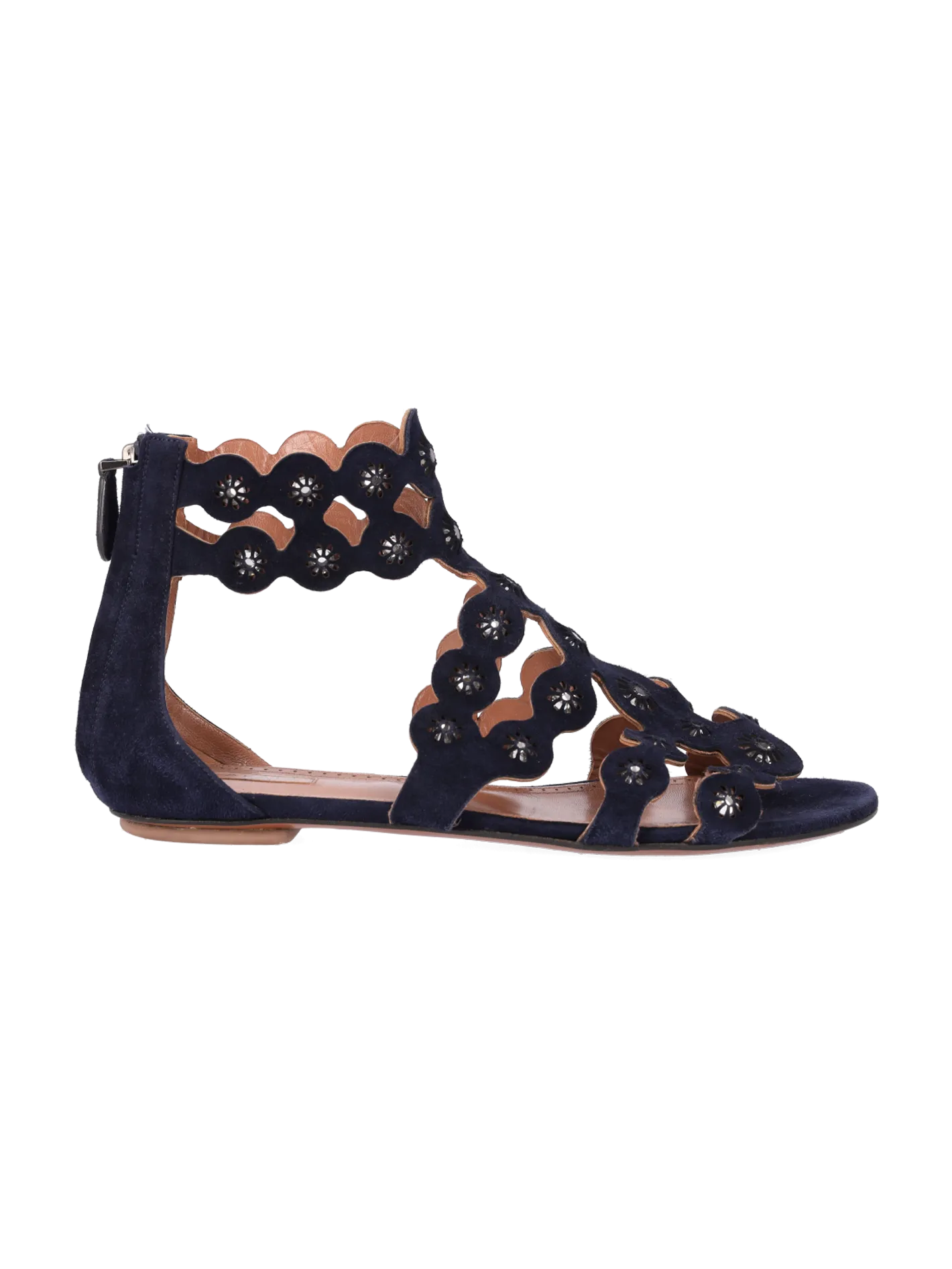 embellished laser-cut suede sandals