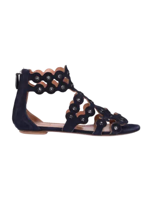embellished laser-cut suede sandals
