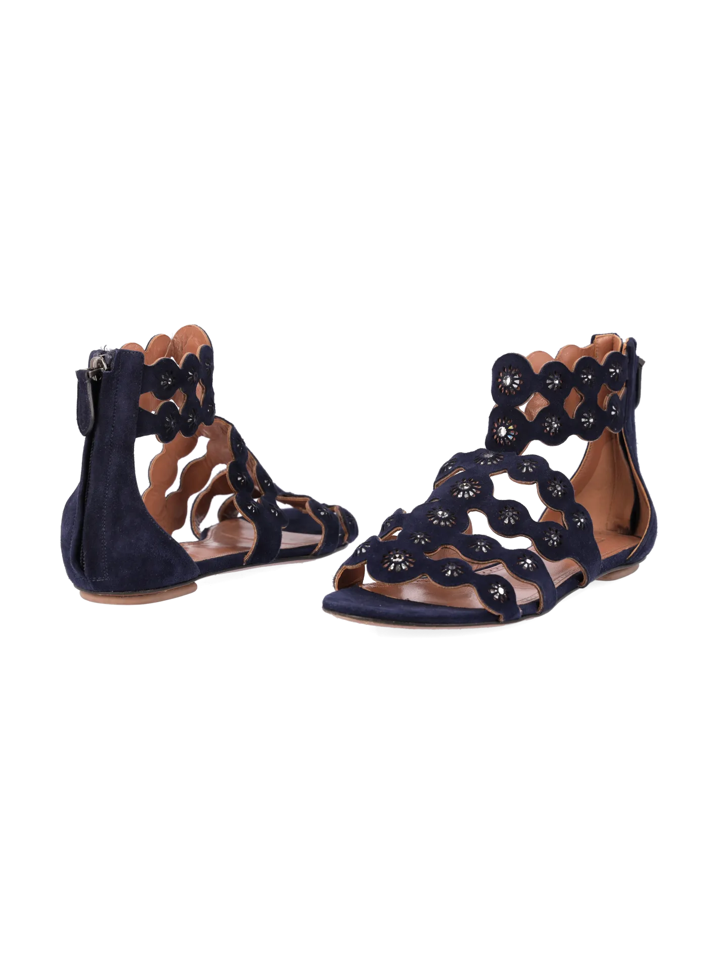 embellished laser-cut suede sandals