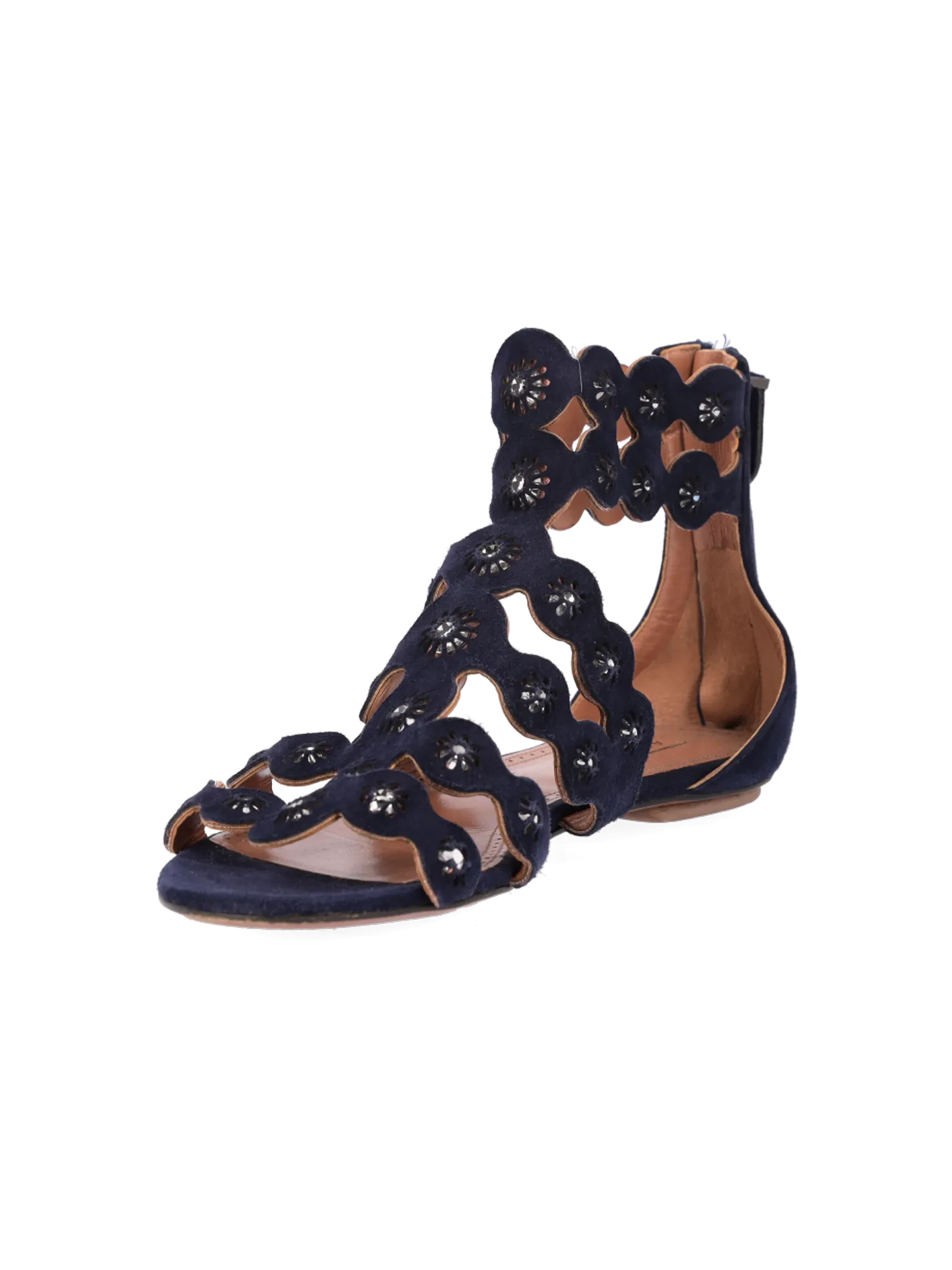 embellished laser-cut suede sandals