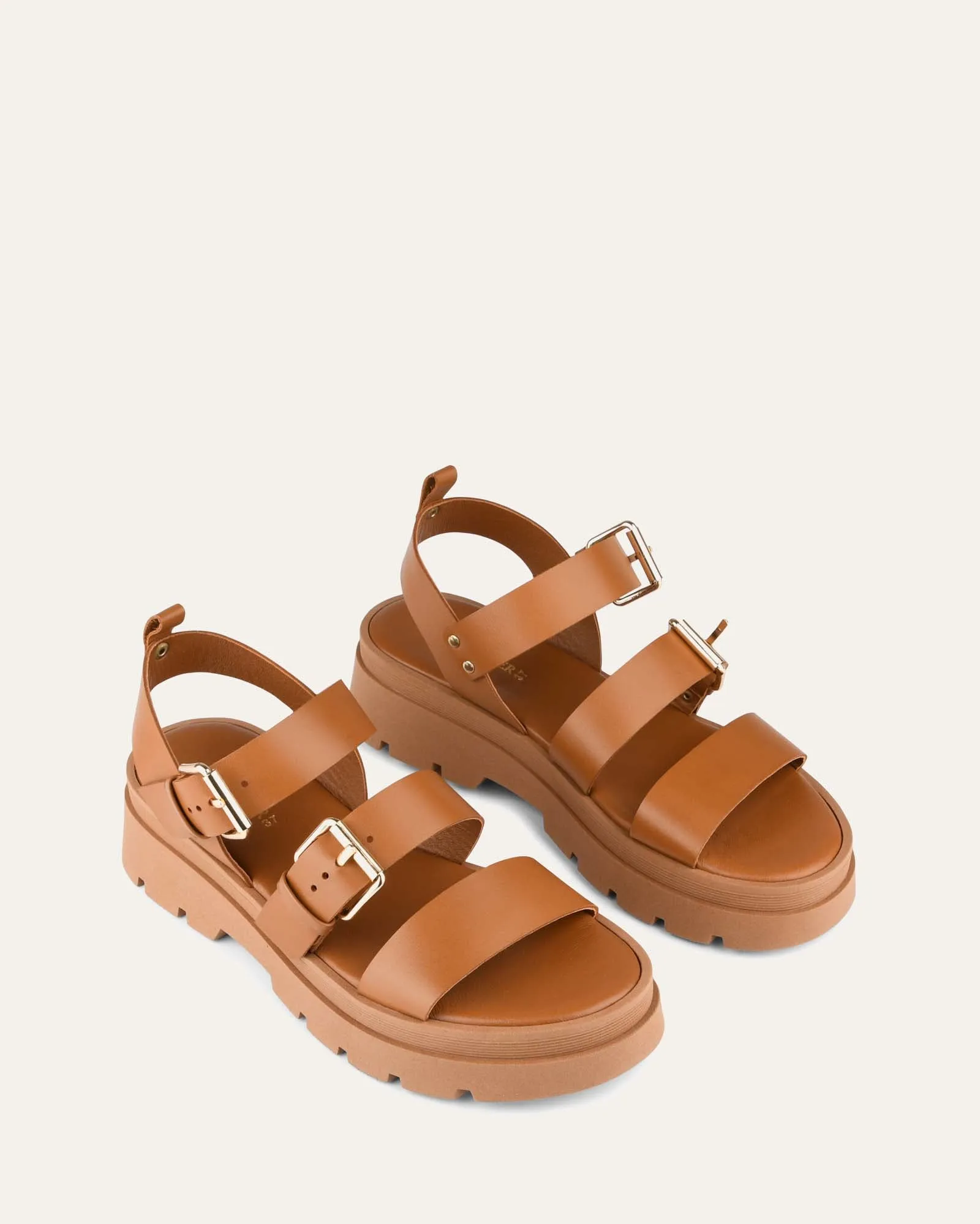 GIA FLAT SANDALS TAN LEATHER