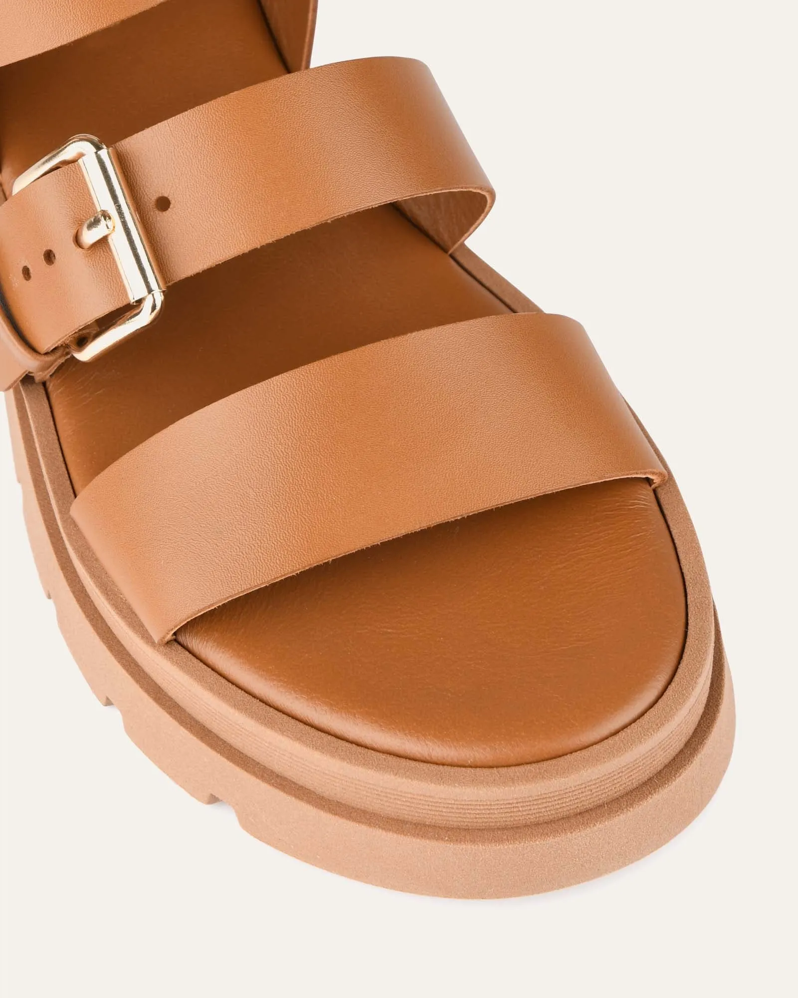 GIA FLAT SANDALS TAN LEATHER