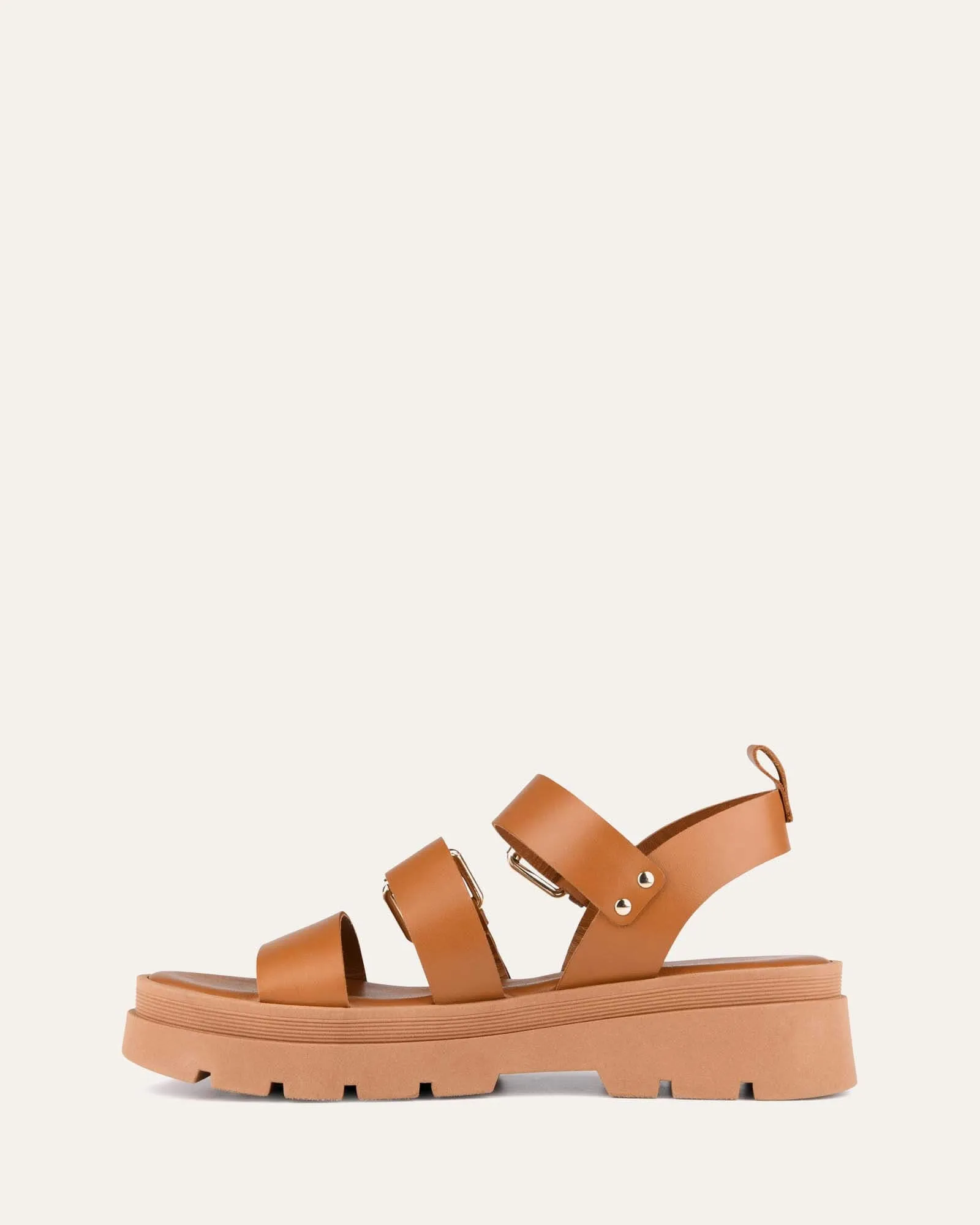 GIA FLAT SANDALS TAN LEATHER
