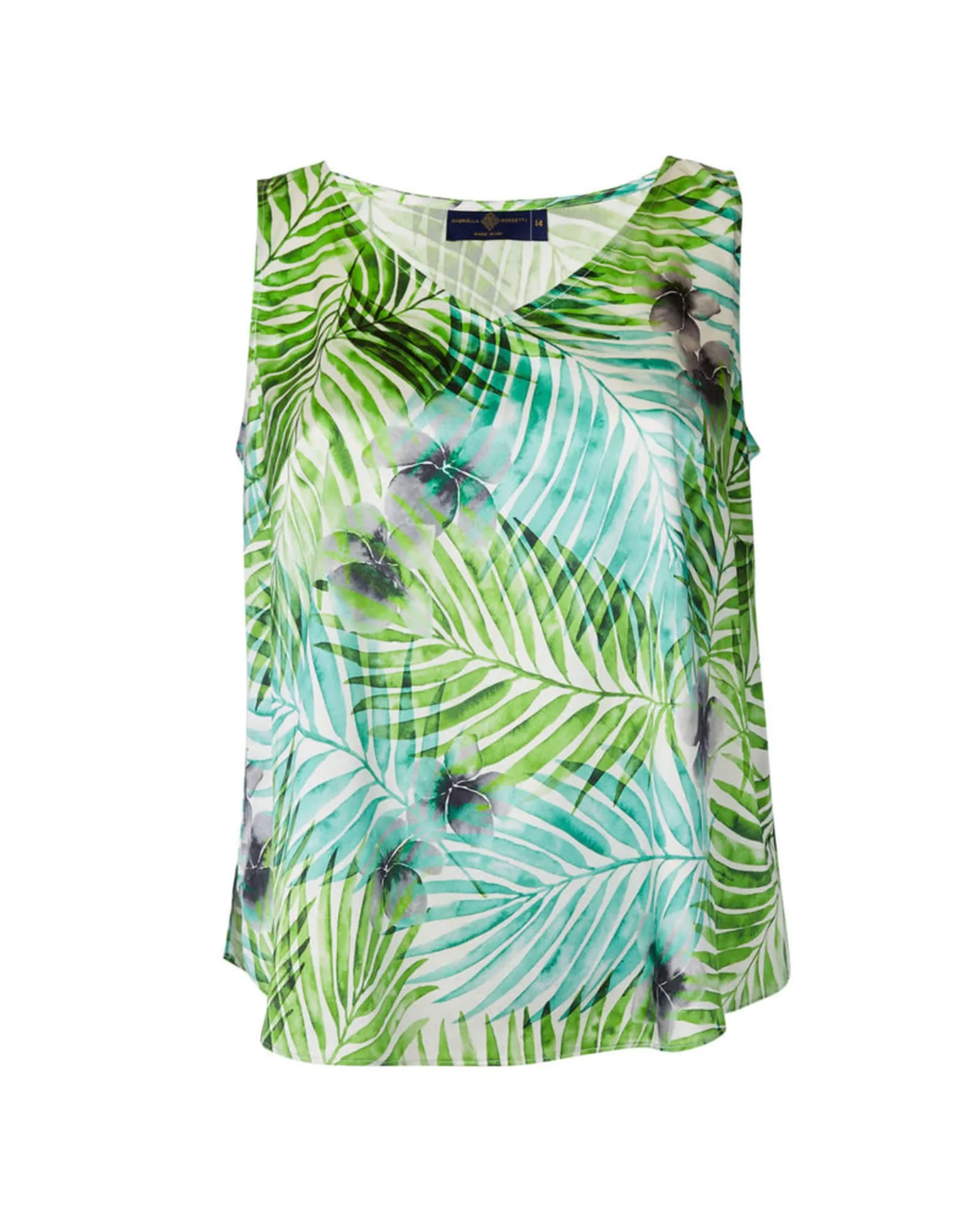 Gia V-Neck Silk Shell | Palm Print