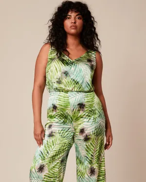 Gia V-Neck Silk Shell | Palm Print