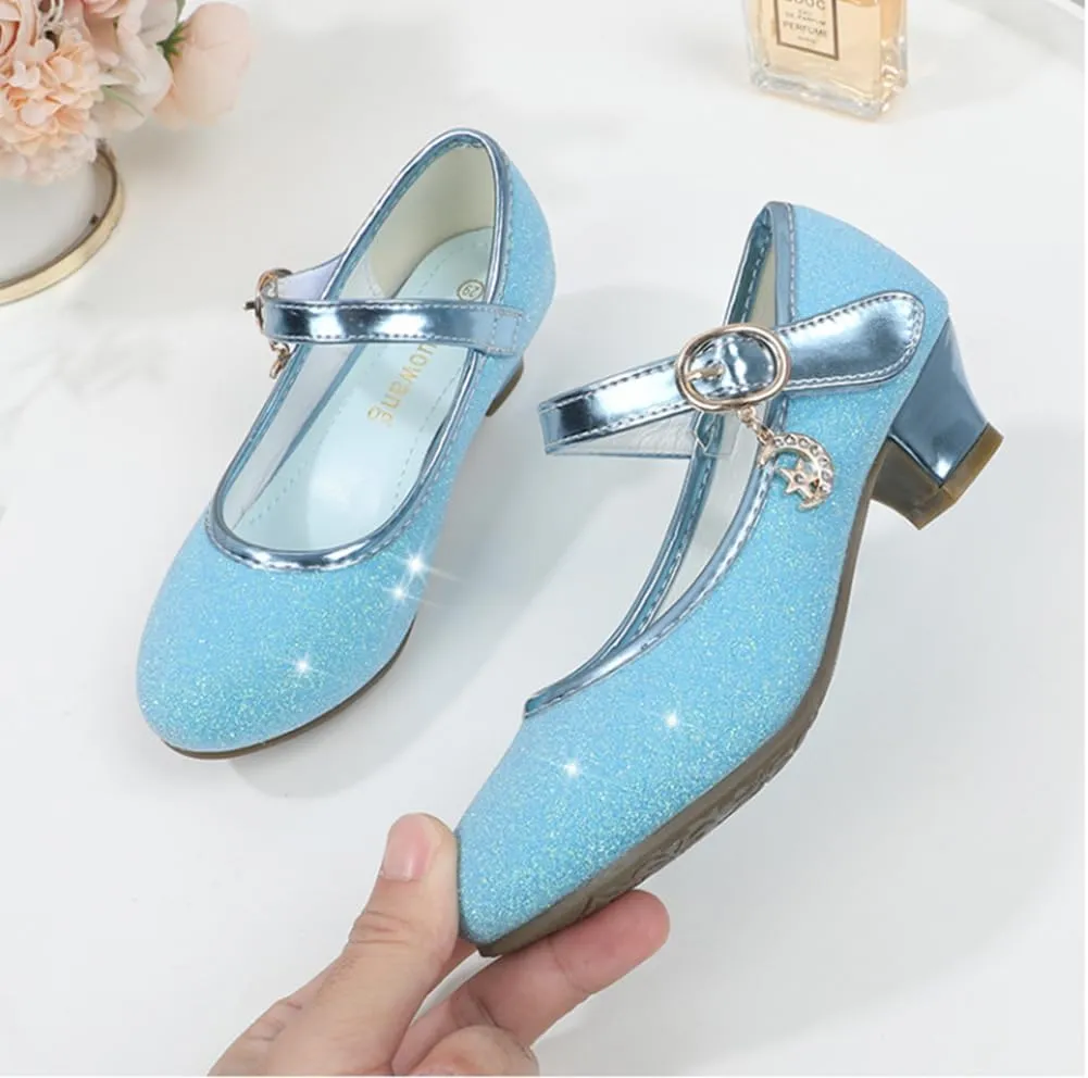 Girls Heels Dress Shoes Mary Jane Pumps Low Heel Princess Flower Wedding Party