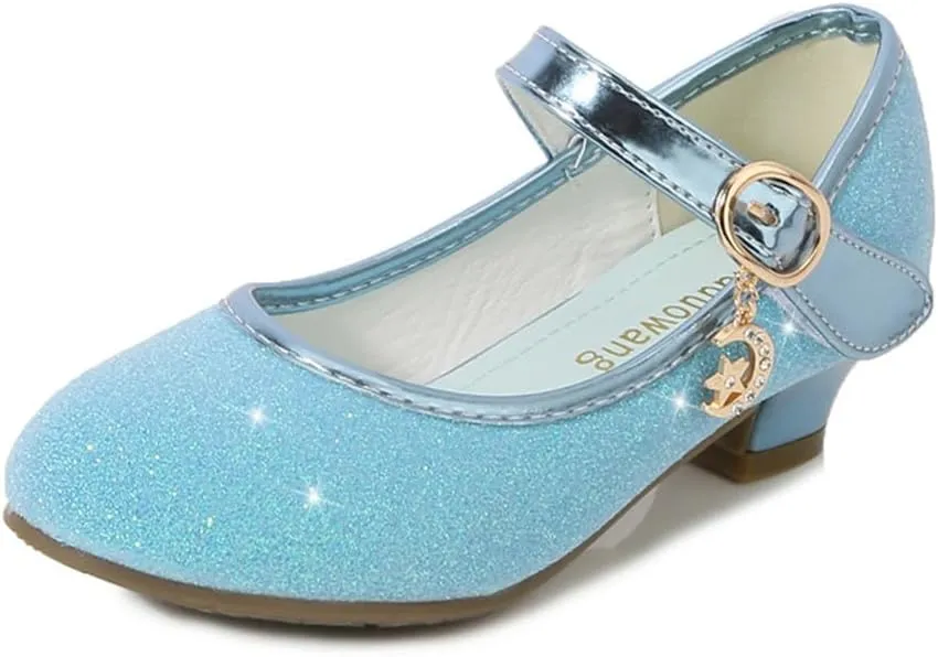 Girls Heels Dress Shoes Mary Jane Pumps Low Heel Princess Flower Wedding Party