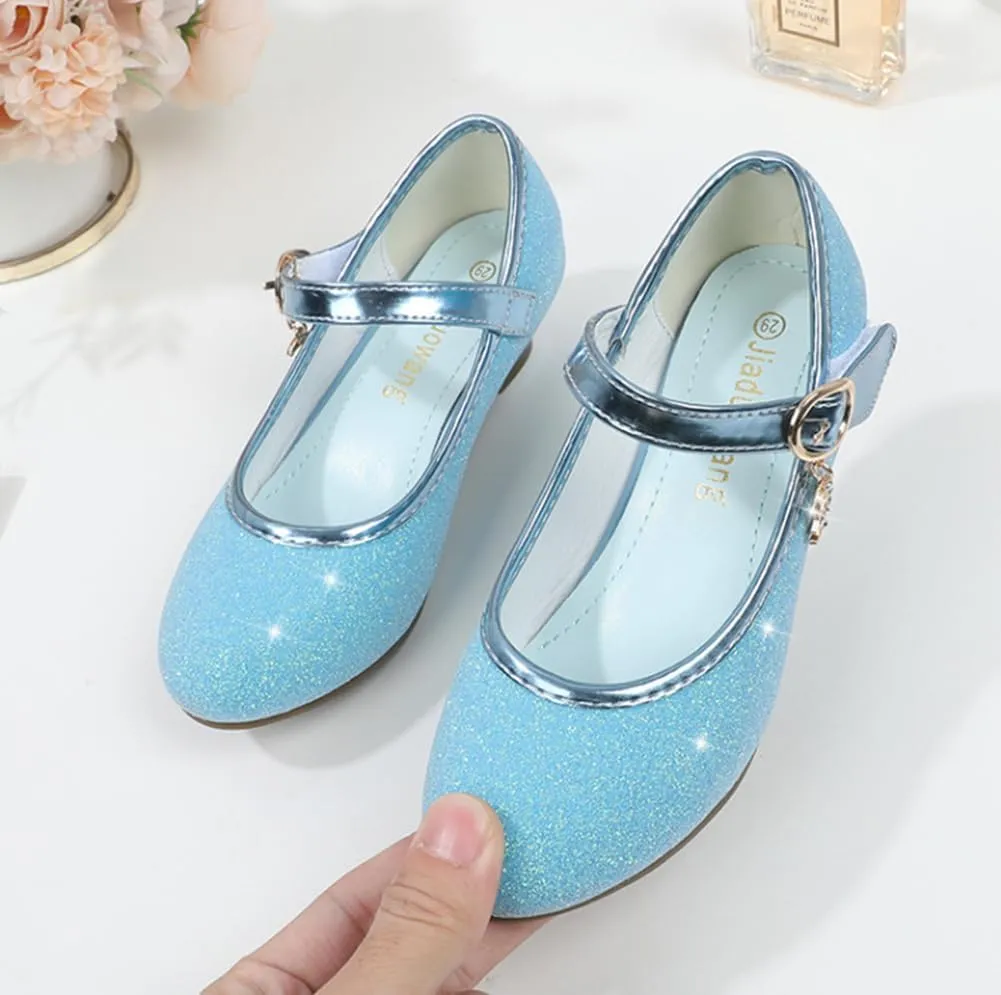 Girls Heels Dress Shoes Mary Jane Pumps Low Heel Princess Flower Wedding Party