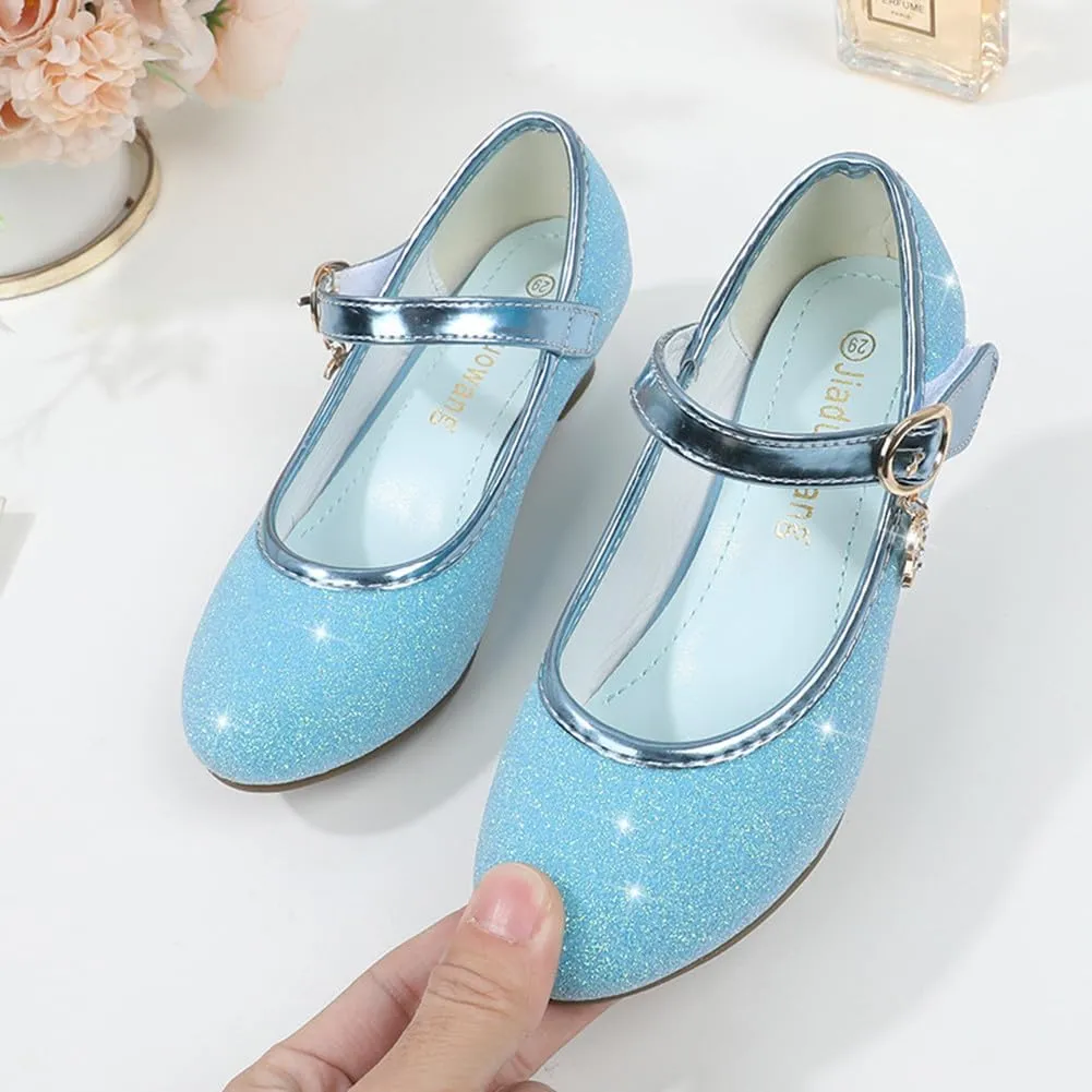 Girls Heels Dress Shoes Mary Jane Pumps Low Heel Princess Flower Wedding Party