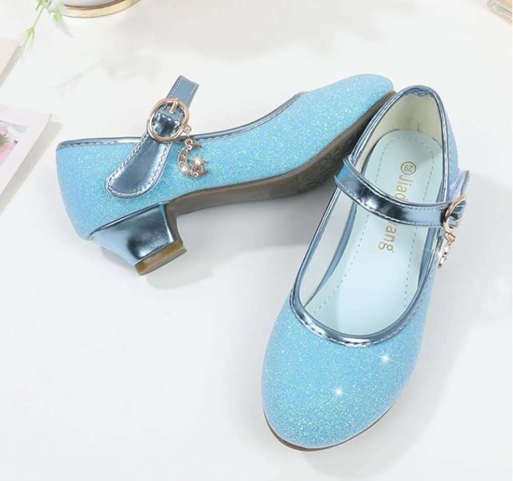 Girls Heels Dress Shoes Mary Jane Pumps Low Heel Princess Flower Wedding Party