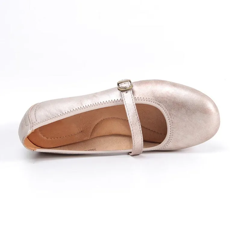Handmade Leather Flat Mary Jane Shoes For Womens Round Toe 6 Colors