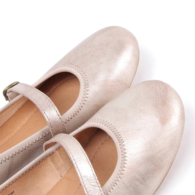 Handmade Leather Flat Mary Jane Shoes For Womens Round Toe 6 Colors