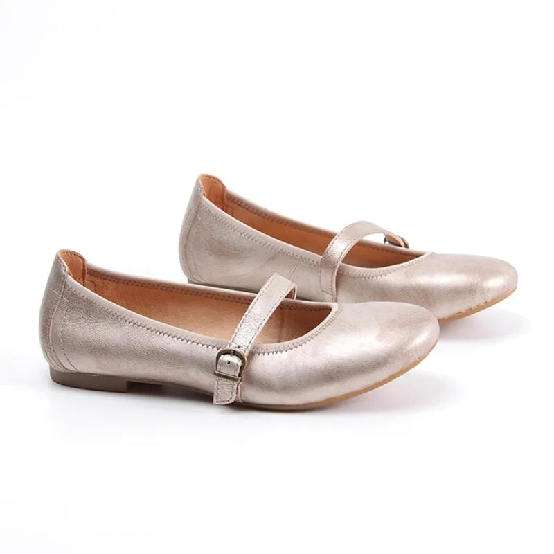 Handmade Leather Flat Mary Jane Shoes For Womens Round Toe 6 Colors