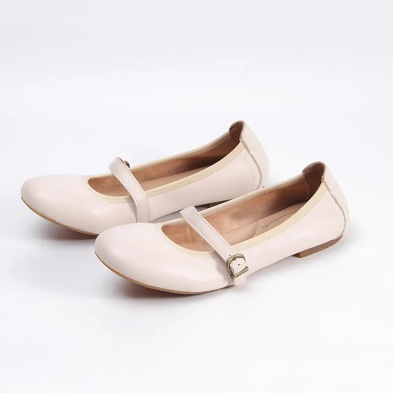 Handmade Leather Flat Mary Jane Shoes For Womens Round Toe 6 Colors