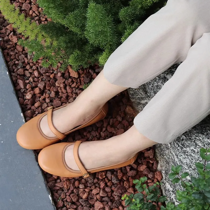 Handmade Leather Flat Mary Jane Shoes For Womens Round Toe 6 Colors