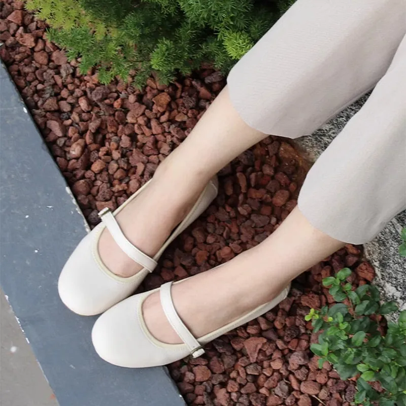 Handmade Leather Flat Mary Jane Shoes For Womens Round Toe 6 Colors