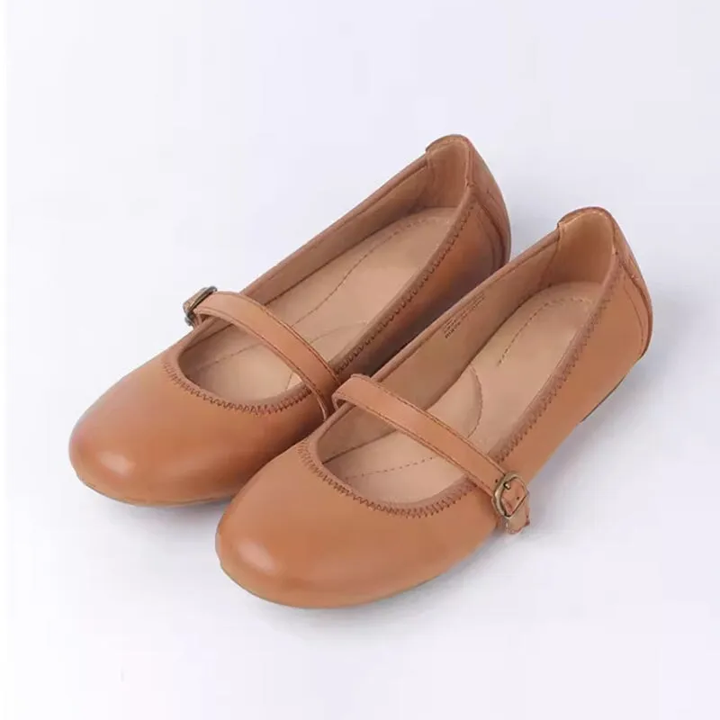 Handmade Leather Flat Mary Jane Shoes For Womens Round Toe 6 Colors