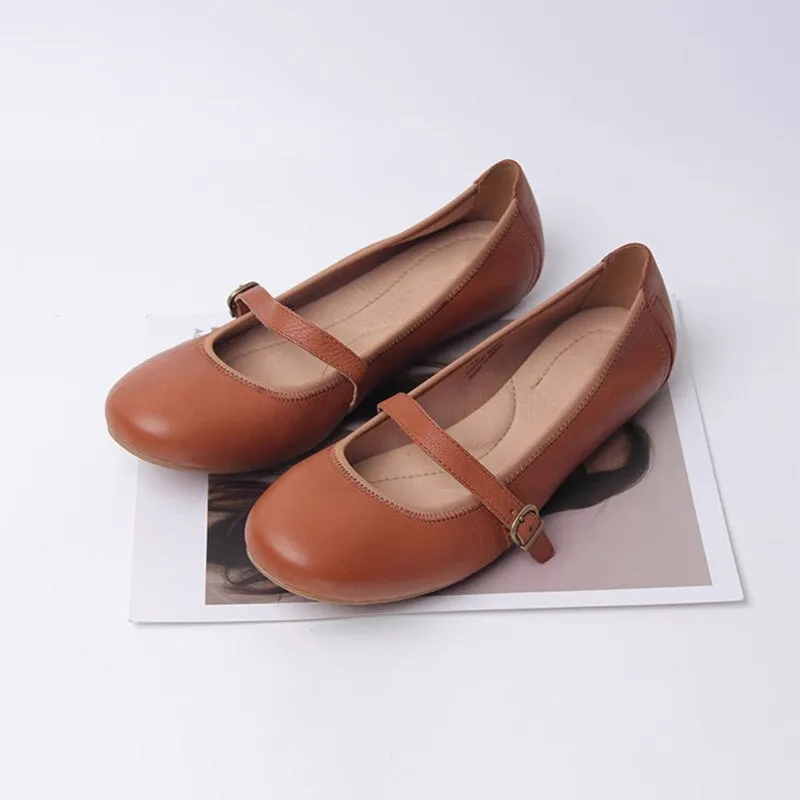 Handmade Leather Flat Mary Jane Shoes For Womens Round Toe 6 Colors