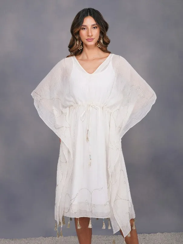 Ivory Chanderi Sequinned Kaftan (Set of 2)
