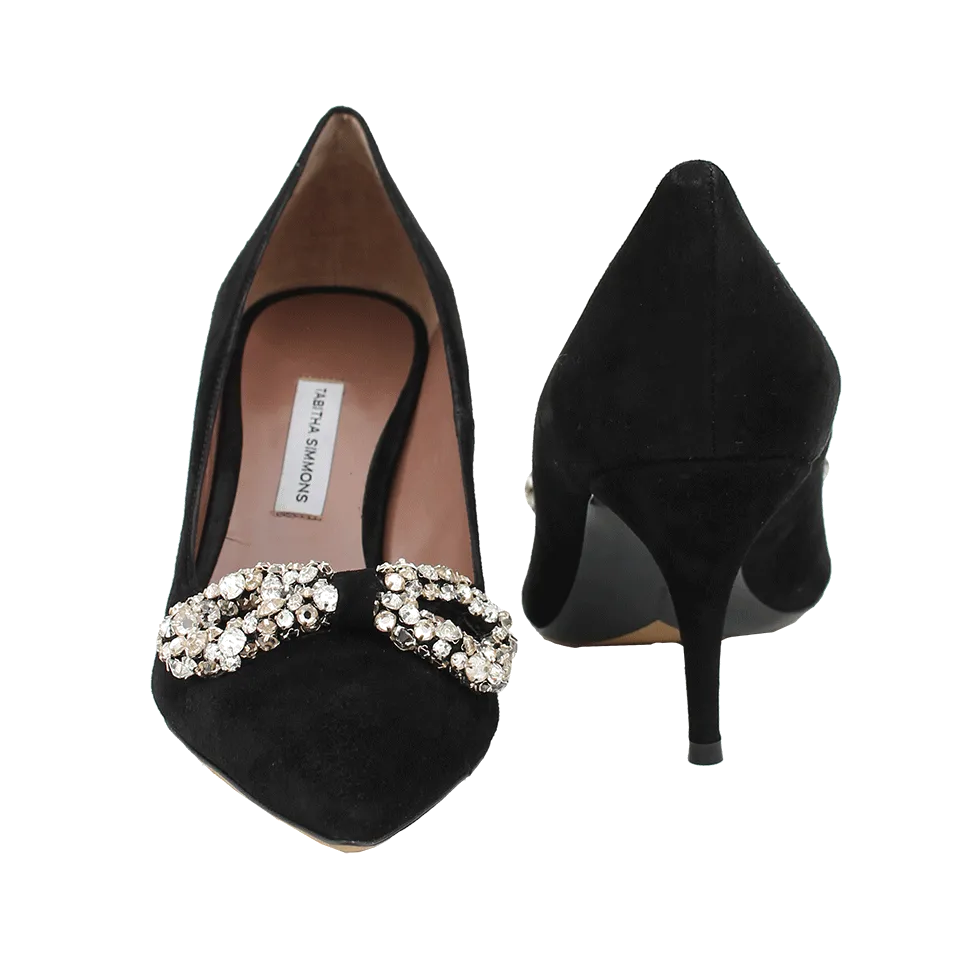 Jeanie Suede Crystal Bow Pump