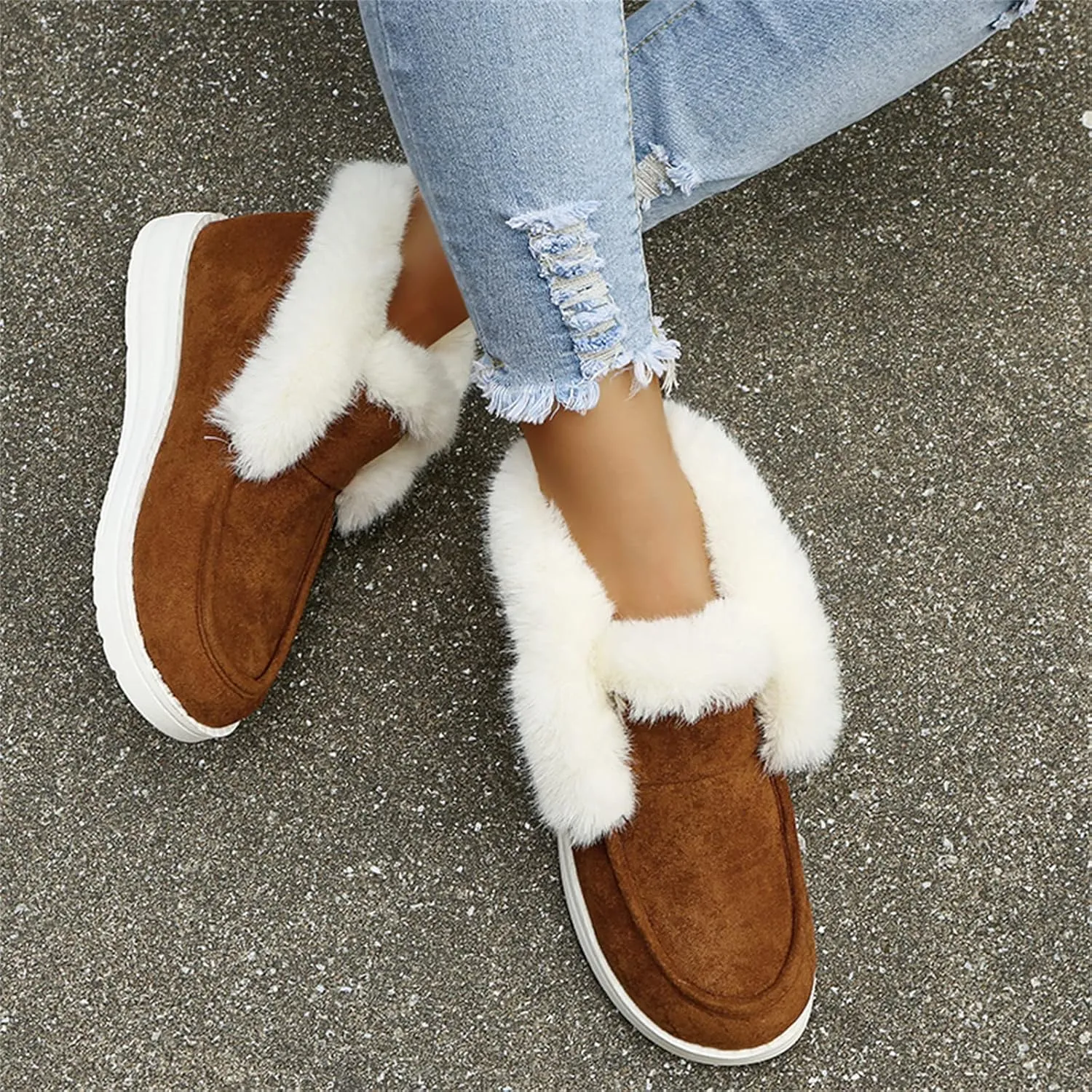Lausiuoe Winter Boots For Women Fashion Snow Boots With Warm Fur Lining Casual Comfortable Non Slip Fuzzy Ankle Booties