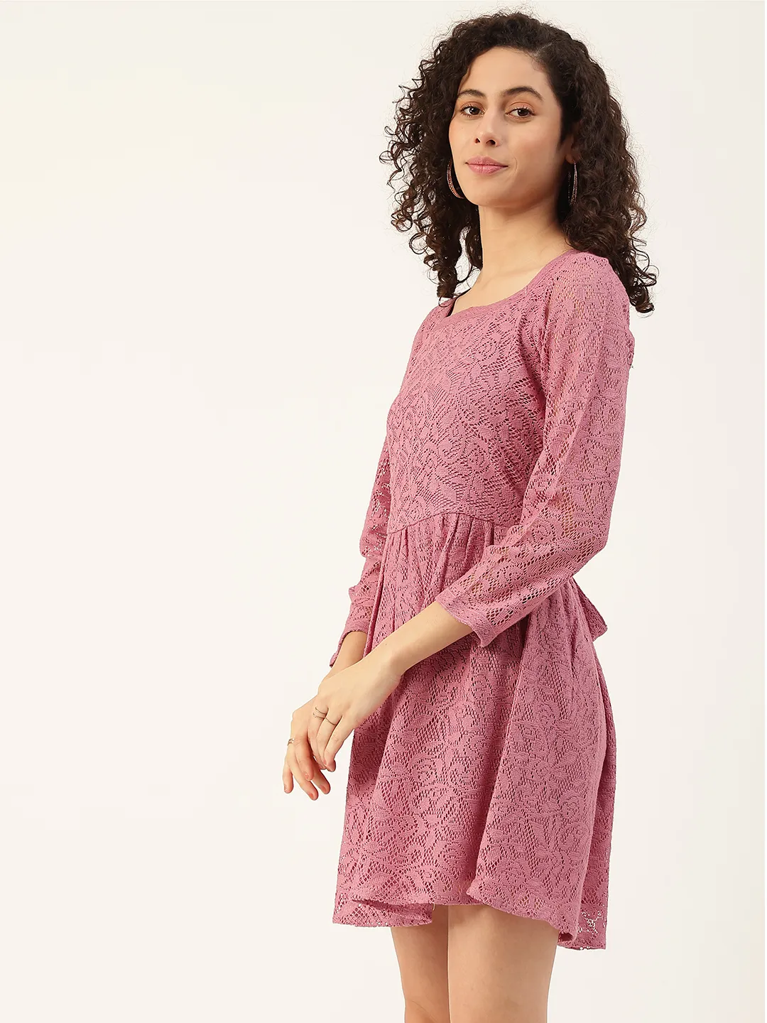 Lavender Lace Belted A-Line Dress