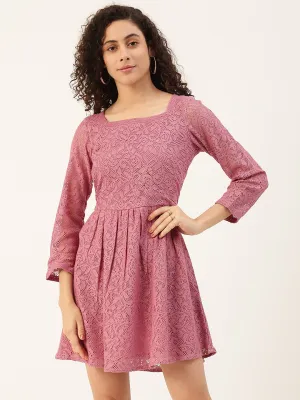 Lavender Lace Belted A-Line Dress