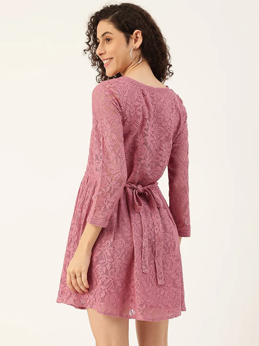 Lavender Lace Belted A-Line Dress