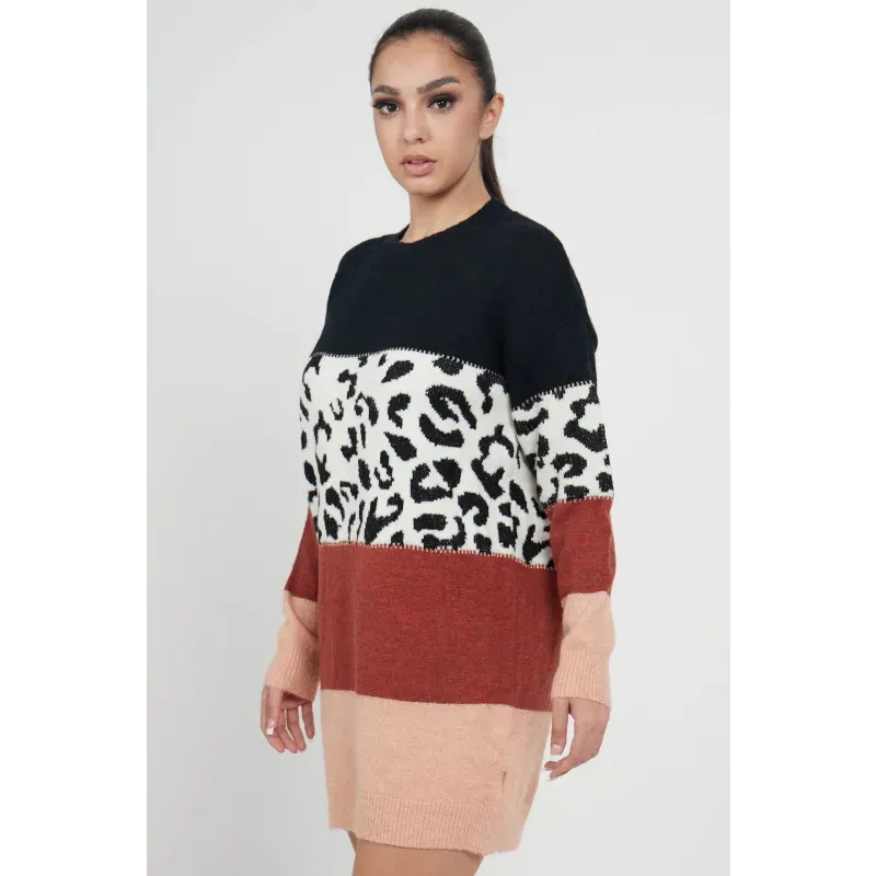 Leopard Colour Block Sweater Dress