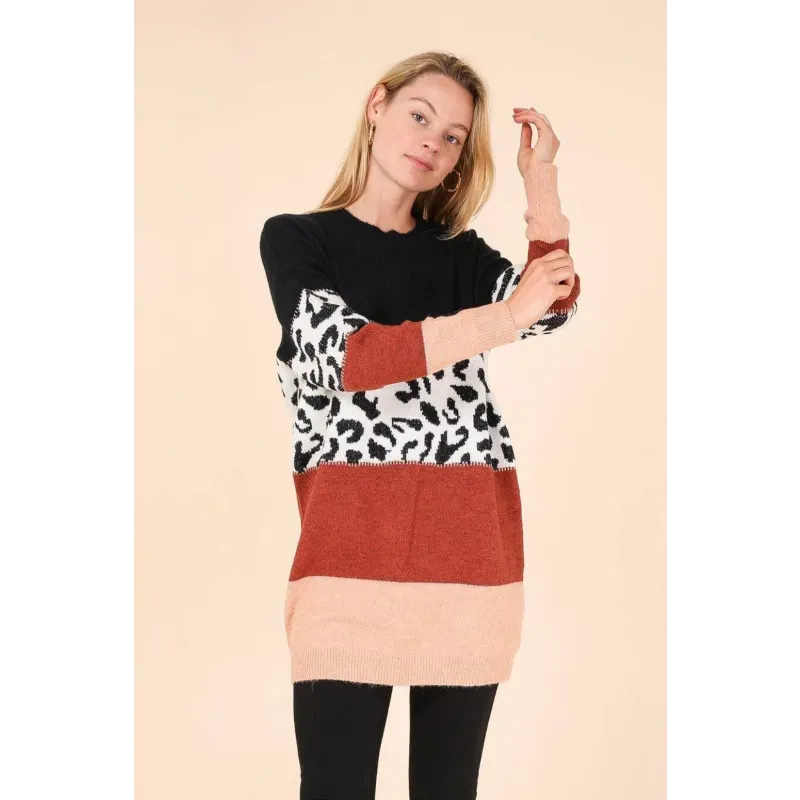 Leopard Colour Block Sweater Dress