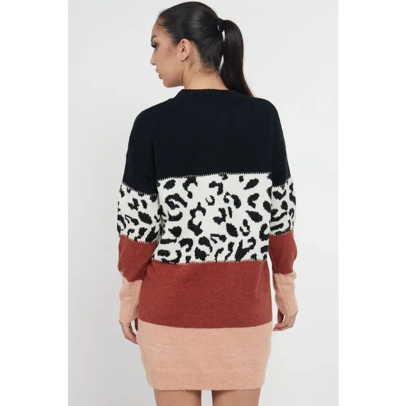 Leopard Colour Block Sweater Dress