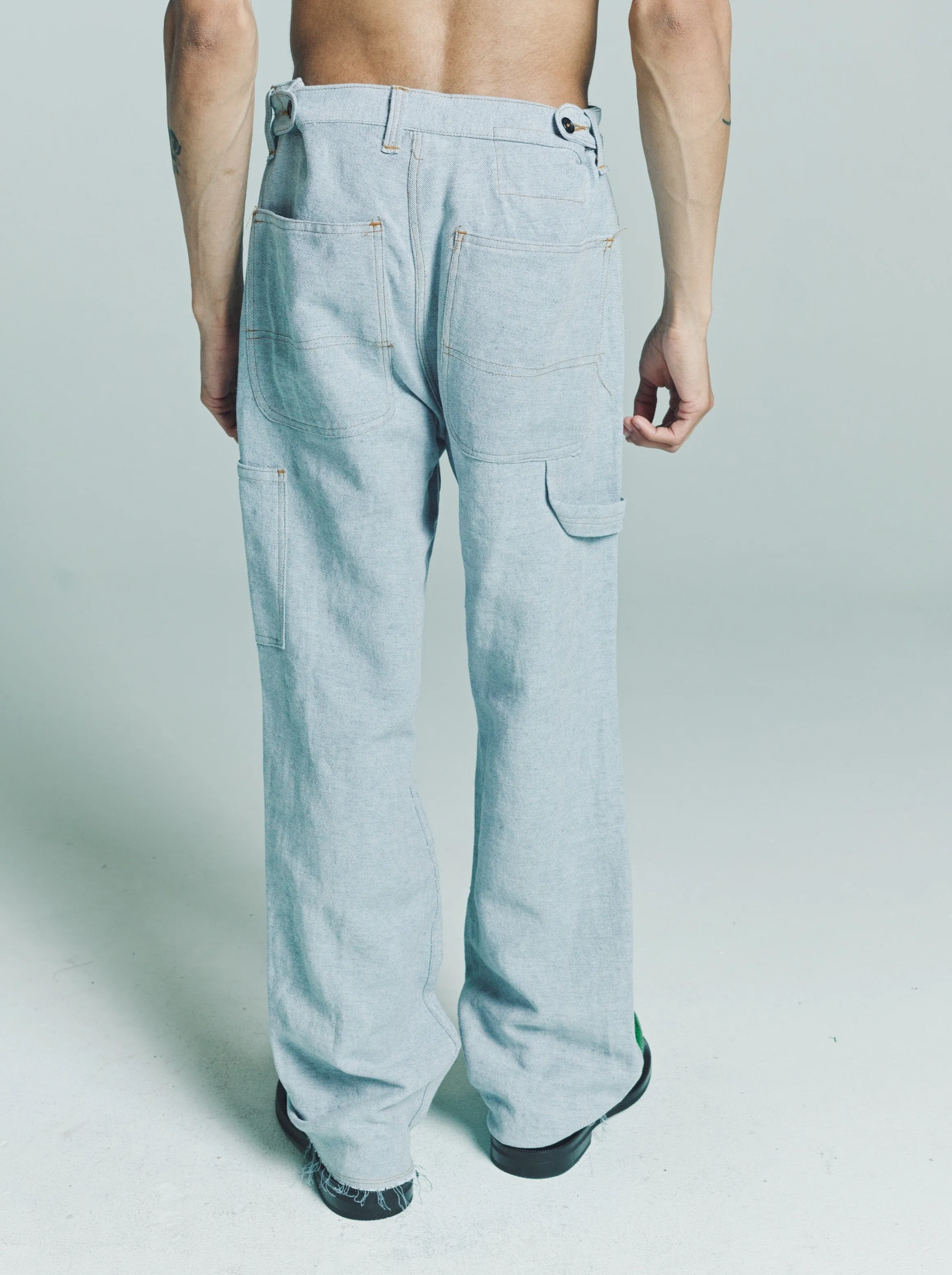 Light Blue Fancy Denim Worker Pants
